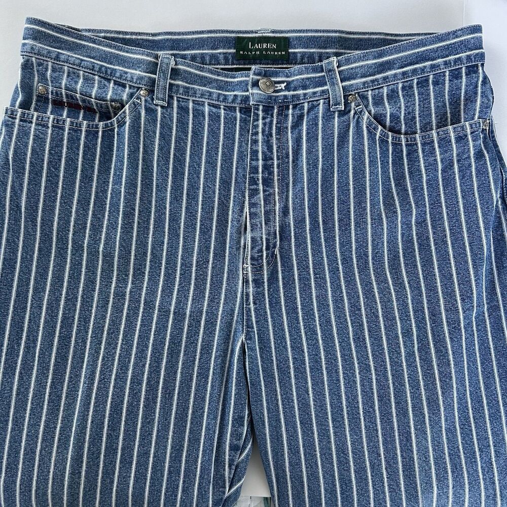 Vtg Lauren Ralph Lauren Railroad Stripe Denim Jeans Womens Sz 16 Utility Chore